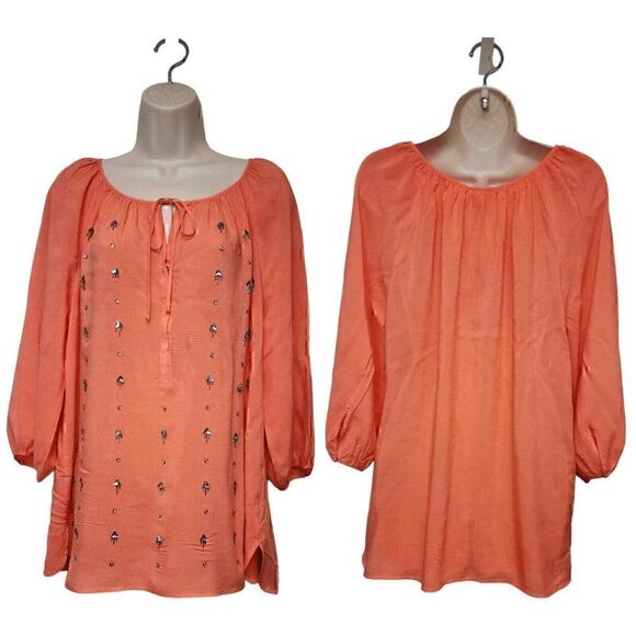 JCP JPPenny Round Neck Semi-Sheer Embellished Long Balloon Sleeve Color … - Picture 1 of 10